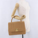 CHANEL Mademoiselle Hand Bag Caviar Skin Beige Gold Tone CC Auth ka6295V-32