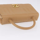 CHANEL Mademoiselle Hand Bag Caviar Skin Beige Gold Tone CC Auth ka6295V-8