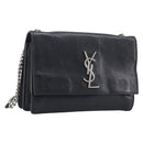 SAINT LAURENT Chain Shoulder Bag Leather Black Silver Auth ka6306A-1