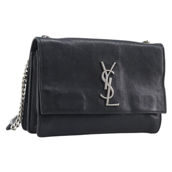 SAINT LAURENT Chain Shoulder Bag Leather Black Silver Auth ka6306A