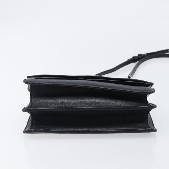 SAINT LAURENT Chain Shoulder Bag Leather Black Silver Auth ka6306A