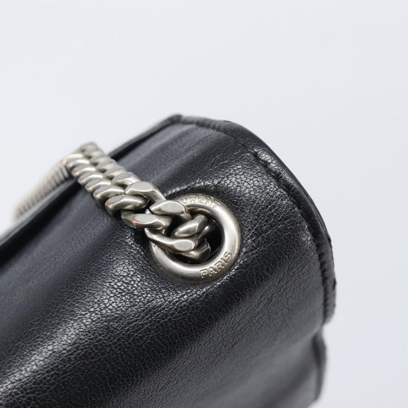 SAINT LAURENT Chain Shoulder Bag Leather Black Silver Auth ka6306A