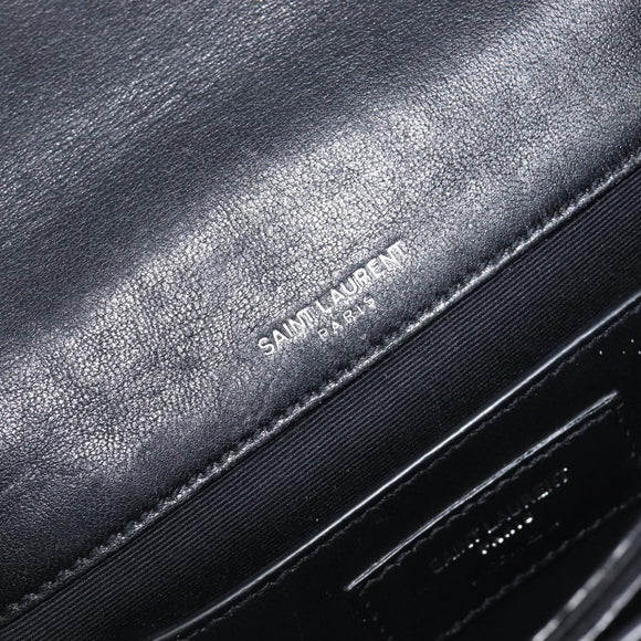 SAINT LAURENT Chain Shoulder Bag Leather Black Silver Auth ka6306A