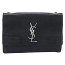 SAINT LAURENT Chain Shoulder Bag Leather Black Silver Auth ka6306A-2