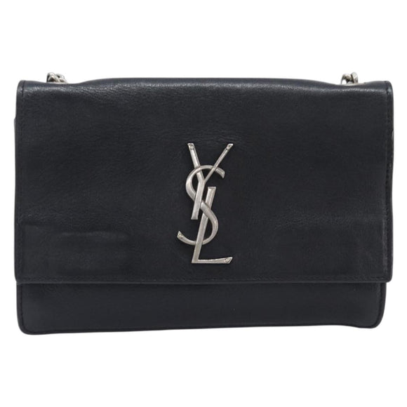 SAINT LAURENT Chain Shoulder Bag Leather Black Silver Auth ka6306A