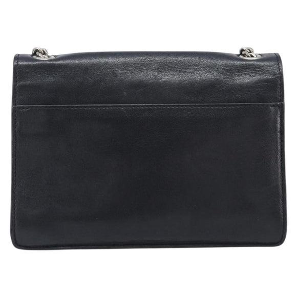 SAINT LAURENT Chain Shoulder Bag Leather Black Silver Auth ka6306A