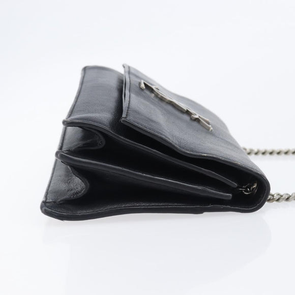 SAINT LAURENT Chain Shoulder Bag Leather Black Silver Auth ka6306A