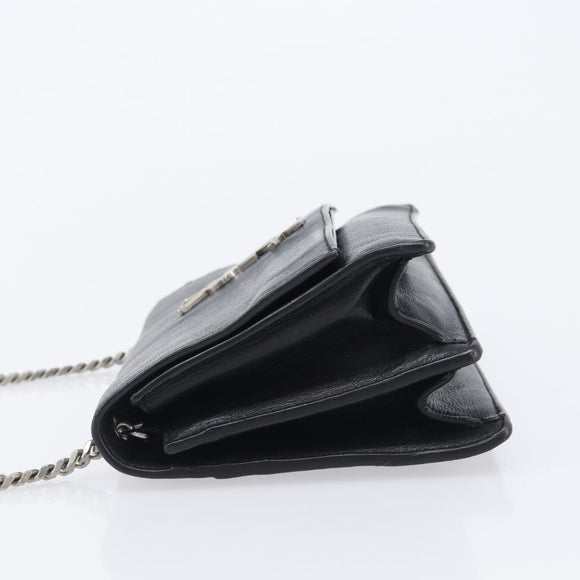 SAINT LAURENT Chain Shoulder Bag Leather Black Silver Auth ka6306A
