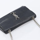 SAINT LAURENT Chain Shoulder Bag Leather Black Silver Auth ka6306A-6