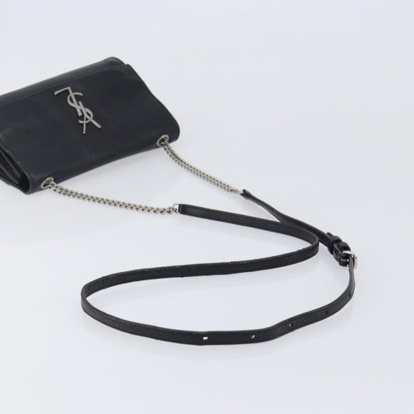 SAINT LAURENT Chain Shoulder Bag Leather Black Silver Auth ka6306A