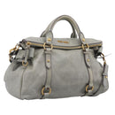 Miu Miu Vitter Lux Hand Bag Leather 2way Gray Gold Auth ka6308-1