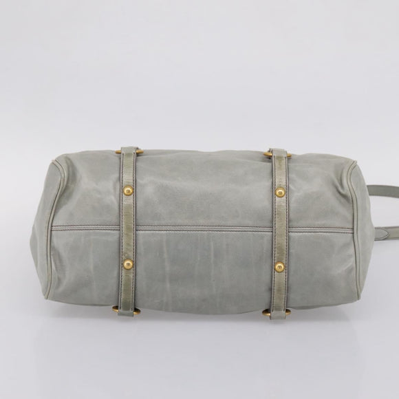 Miu Miu Vitter Lux Hand Bag Leather 2way Gray Gold Auth ka6308