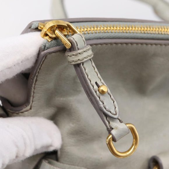 Miu Miu Vitter Lux Hand Bag Leather 2way Gray Gold Auth ka6308