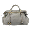 Miu Miu Vitter Lux Hand Bag Leather 2way Gray Gold Auth ka6308-13
