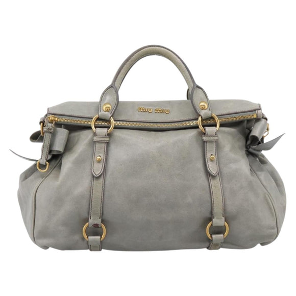 Miu Miu Vitter Lux Hand Bag Leather 2way Gray Gold Auth ka6308