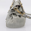 Miu Miu Vitter Lux Hand Bag Leather 2way Gray Gold Auth ka6308-3