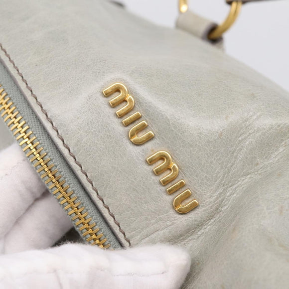 Miu Miu Vitter Lux Hand Bag Leather 2way Gray Gold Auth ka6308