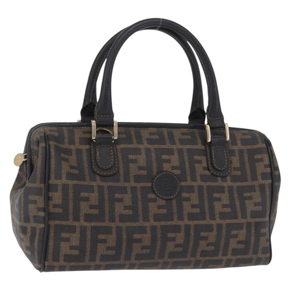 FENDI Zucca Canvas Hand Bag PVC Black Brown Auth ka6311