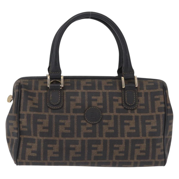 FENDI Zucca Canvas Hand Bag PVC Black Brown Auth ka6311