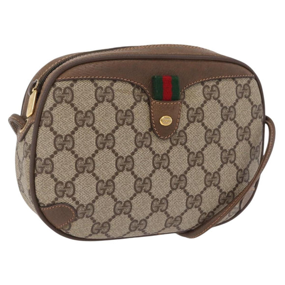 GUCCI GG Supreme Web Sherry Line Bag PVC Beige Gold 89 02 066 Auth ka6316