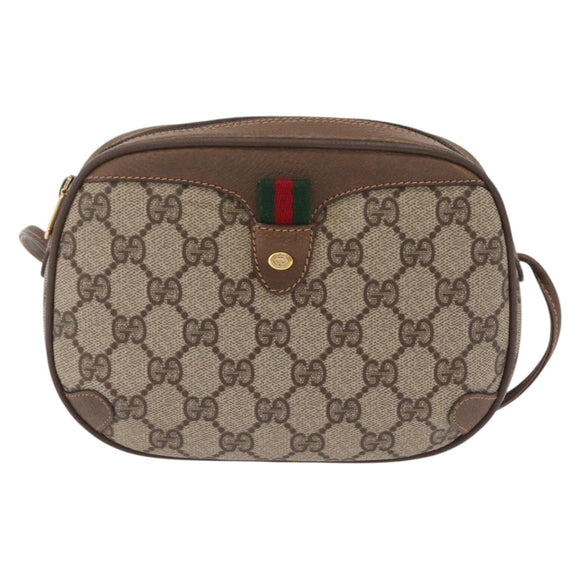 GUCCI GG Supreme Web Sherry Line Bag PVC Beige Gold 89 02 066 Auth ka6316