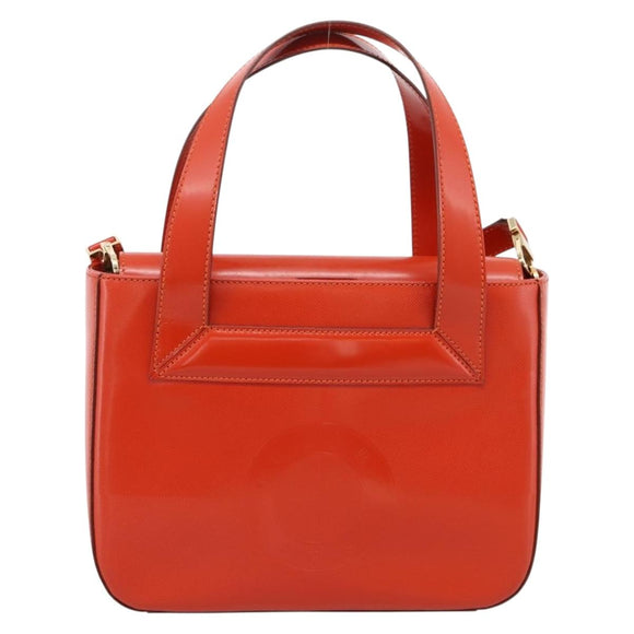 CELINE Hand Bag Leather 2way Orange Gold Auth ka6317A
