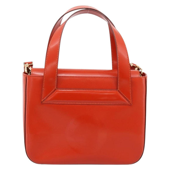 CELINE Hand Bag Leather 2way Orange Gold Auth ka6317A