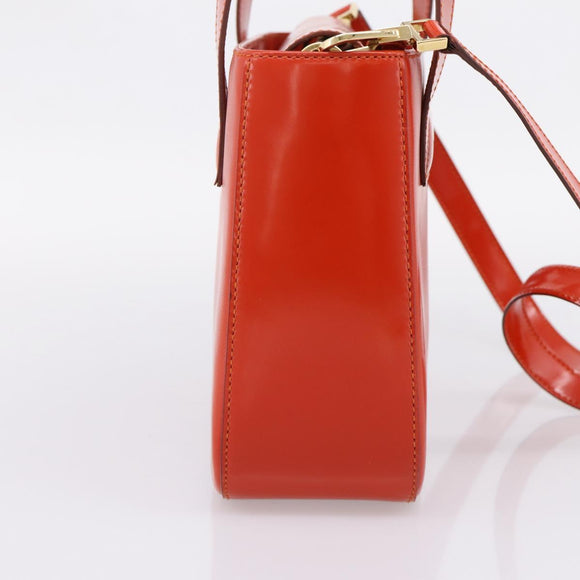 CELINE Hand Bag Leather 2way Orange Gold Auth ka6317A