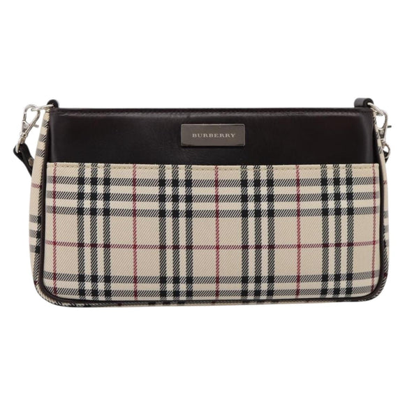 BURBERRY Nova Check Shoulder Bag Canvas Beige Silver Auth ka6319A
