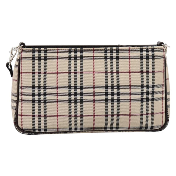 BURBERRY Nova Check Shoulder Bag Canvas Beige Silver Auth ka6319A