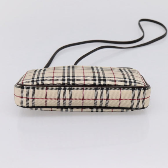 BURBERRY Nova Check Shoulder Bag Canvas Beige Silver Auth ka6319A