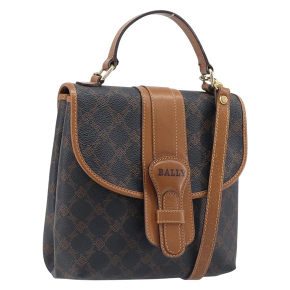 BALLY Hand Bag PVC 2way Black Gold Auth ka6321