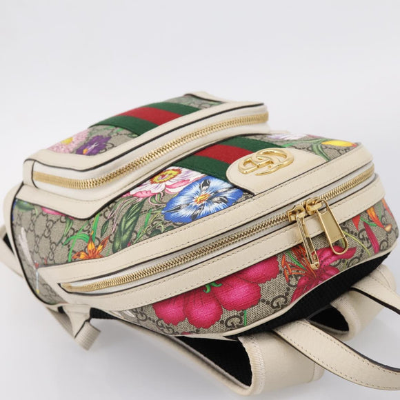 GUCCI Ophdia GG Web Sherry Line Flora Backpack PVC Beige 547965 Auth ka6322V