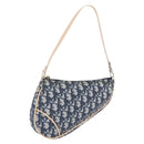 Christian Dior Trotter Canvas Saddle Pouch PVC Blue Silver Auth ka6323V-1