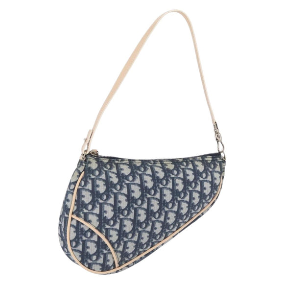 Christian Dior Trotter Canvas Saddle Pouch PVC Blue Silver Auth ka6323V