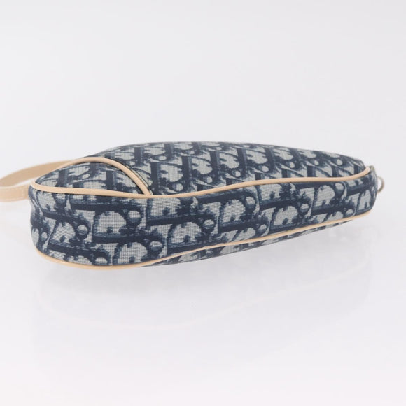 Christian Dior Trotter Canvas Saddle Pouch PVC Blue Silver Auth ka6323V