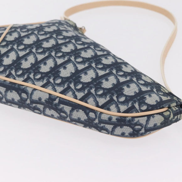 Christian Dior Trotter Canvas Saddle Pouch PVC Blue Silver Auth ka6323V