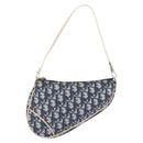 Christian Dior Trotter Canvas Saddle Pouch PVC Blue Silver Auth ka6323V-13