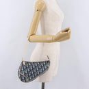 Christian Dior Trotter Canvas Saddle Pouch PVC Blue Silver Auth ka6323V-22