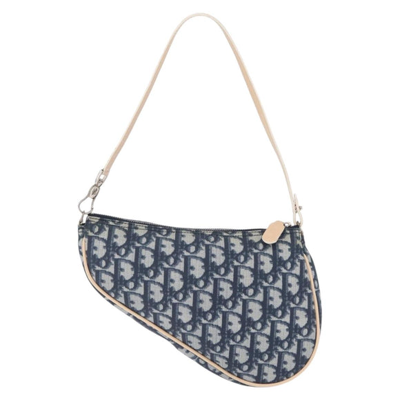 Christian Dior Trotter Canvas Saddle Pouch PVC Blue Silver Auth ka6323V