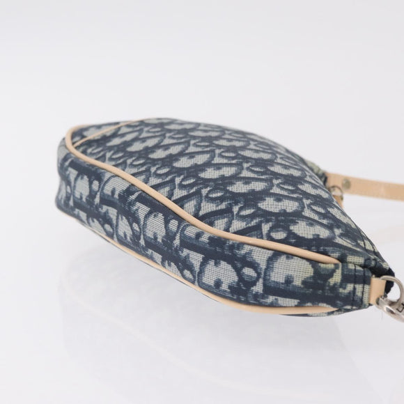 Christian Dior Trotter Canvas Saddle Pouch PVC Blue Silver Auth ka6323V