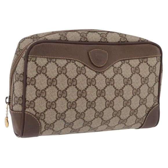 GUCCI GG Supreme Clutch Bag PVC Beige Gold 014 89 0100 Auth ka6324