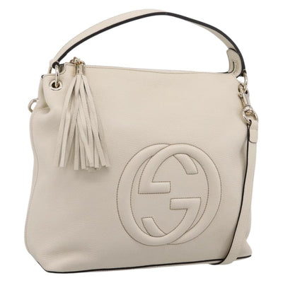 GUCCI Soho Shoulder Bag Leather 2way White Gold 408825 Auth ka6326V