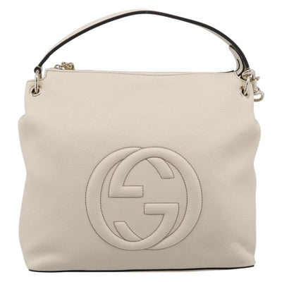 GUCCI Soho Shoulder Bag Leather 2way White Gold 408825 Auth ka6326V - 0