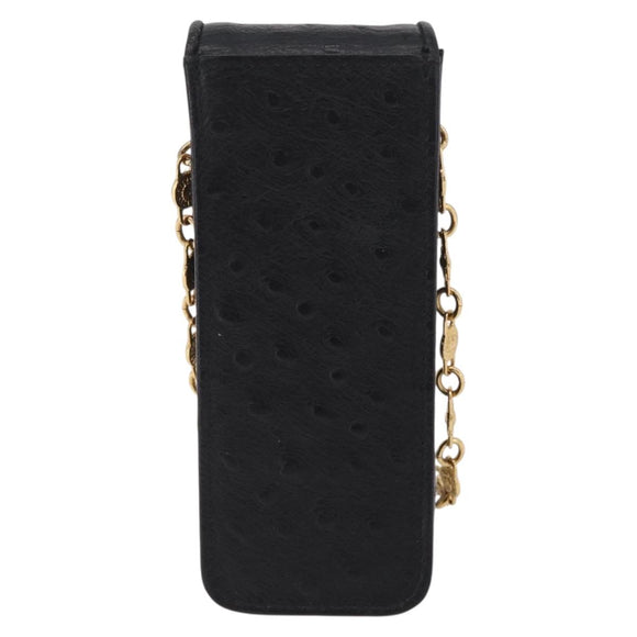 Gianni Versace Cigarette Case Leather Black Gold Auth ka6329