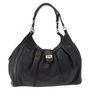 Salvatore Ferragamo Gancini Shoulder Bag Leather Black Gold Auth ka633