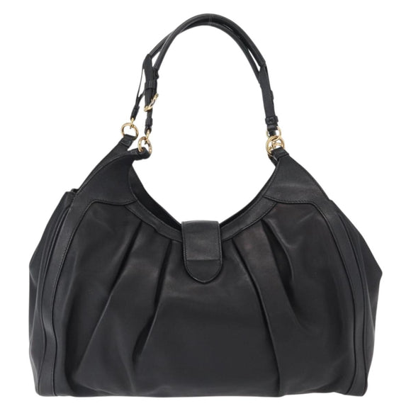 Salvatore Ferragamo Gancini Shoulder Bag Leather Black Gold Auth ka633