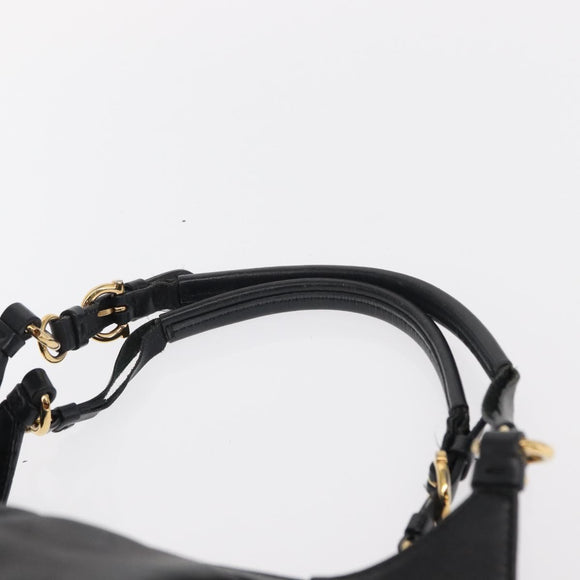 Salvatore Ferragamo Gancini Shoulder Bag Leather Black Gold Auth ka633