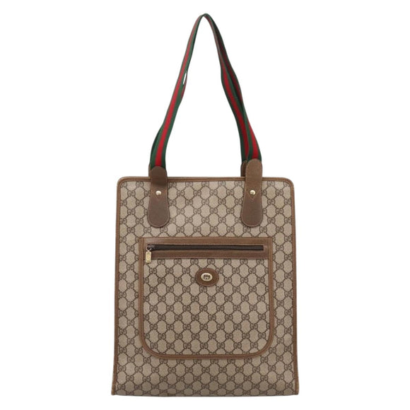 GUCCI GG Supreme Web Sherry Line Tote Bag PVC Beige Gold 89 02 092 Auth ka6331