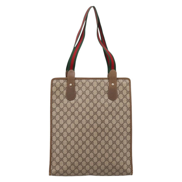 GUCCI GG Supreme Web Sherry Line Tote Bag PVC Beige Gold 89 02 092 Auth ka6331